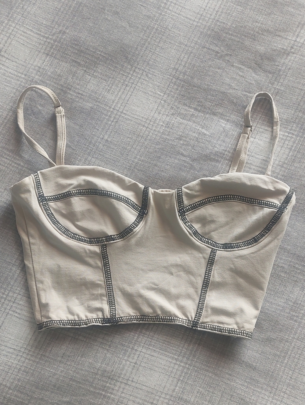 Princess Polly Cream Bustier Crop Top With Contrast Stitching And Zipper, Size 0